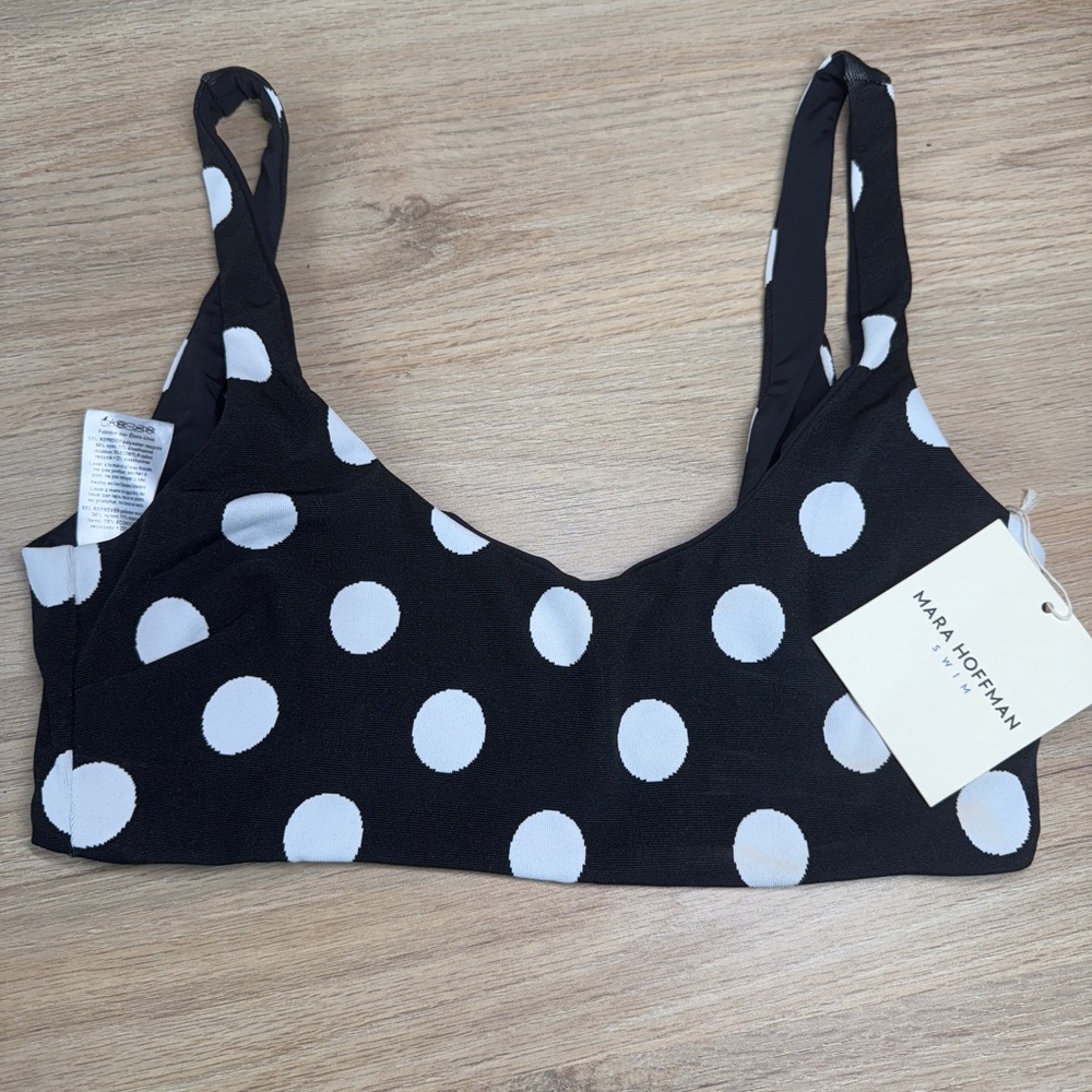 NWT Mara Hoffman Black and White Polka Dot Bikini Top